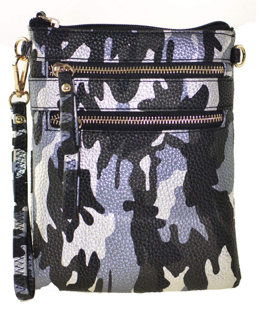 Multi Zipper Pocket Small Wristlet Camouflage Crossbody Bag CU002